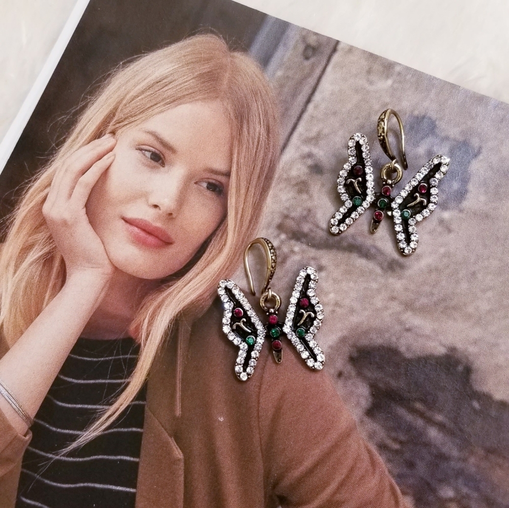 Turkish Crystal Enamel Butterfly Earrings - Picture 12 of 16